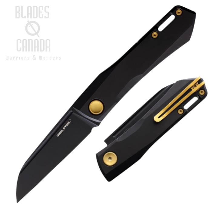 Real Steel Solis Slipjoint Folding Knife, N690 Black, Titanium Black, Gold Hardware, RS7063G